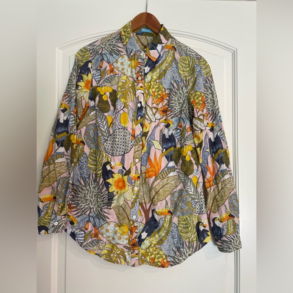 J. McLaughlin Multicolor Toucan Floral Cotton Button Long Sleeve XS